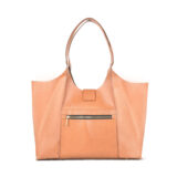 Big tan color leatherette tote bag By JAV for women with Flap and magnet closure.