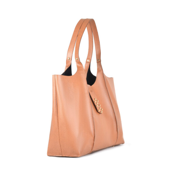 TAN COLOR LEATHERETTE TOTE BAG BY JAV FOR WOMEN WITH FLAP AND MAGNET CLOSURE. SPACIOUS EASY TO USE